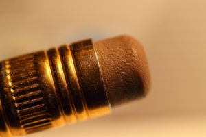 A well used eraser on the end of a pencil.